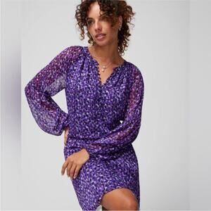NWT WHBM Long Sleeve Smocked Waist Blouson Dress in Dark Violet - Size XXS